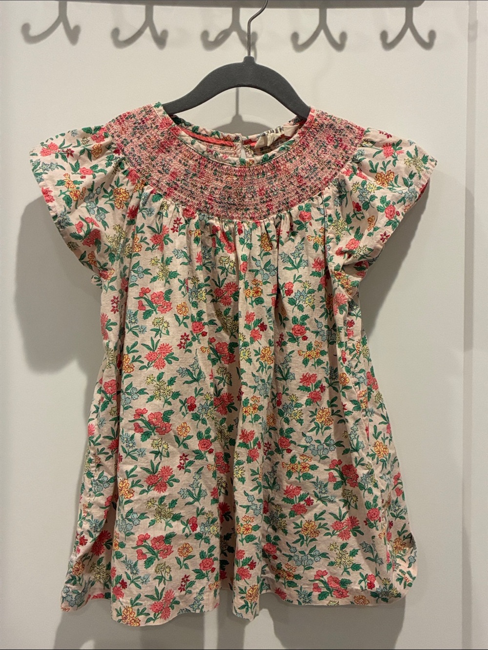 Mini Boden Smocked Cotton Flutter Sleeve Blouse 10-11y